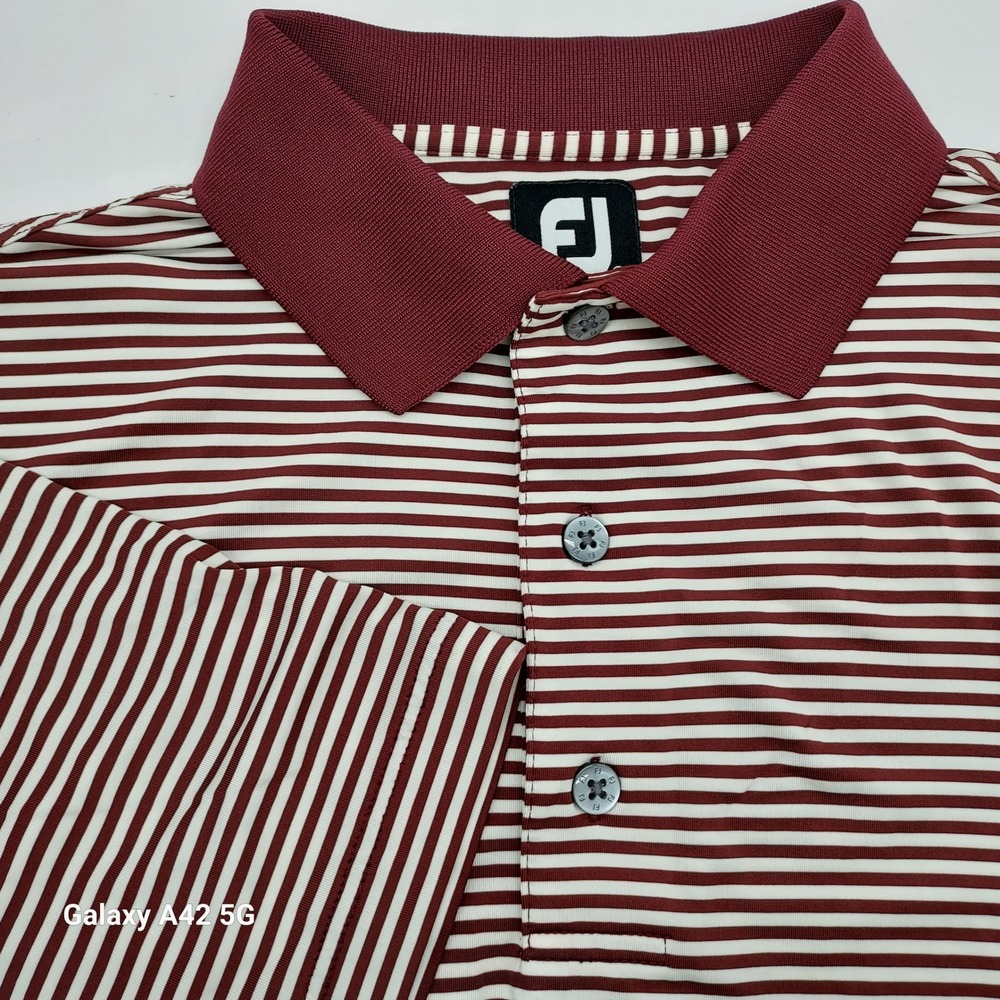 FootJoy Mens Small Burgundy White Striped Golf Polo Glenview Country Club Logo